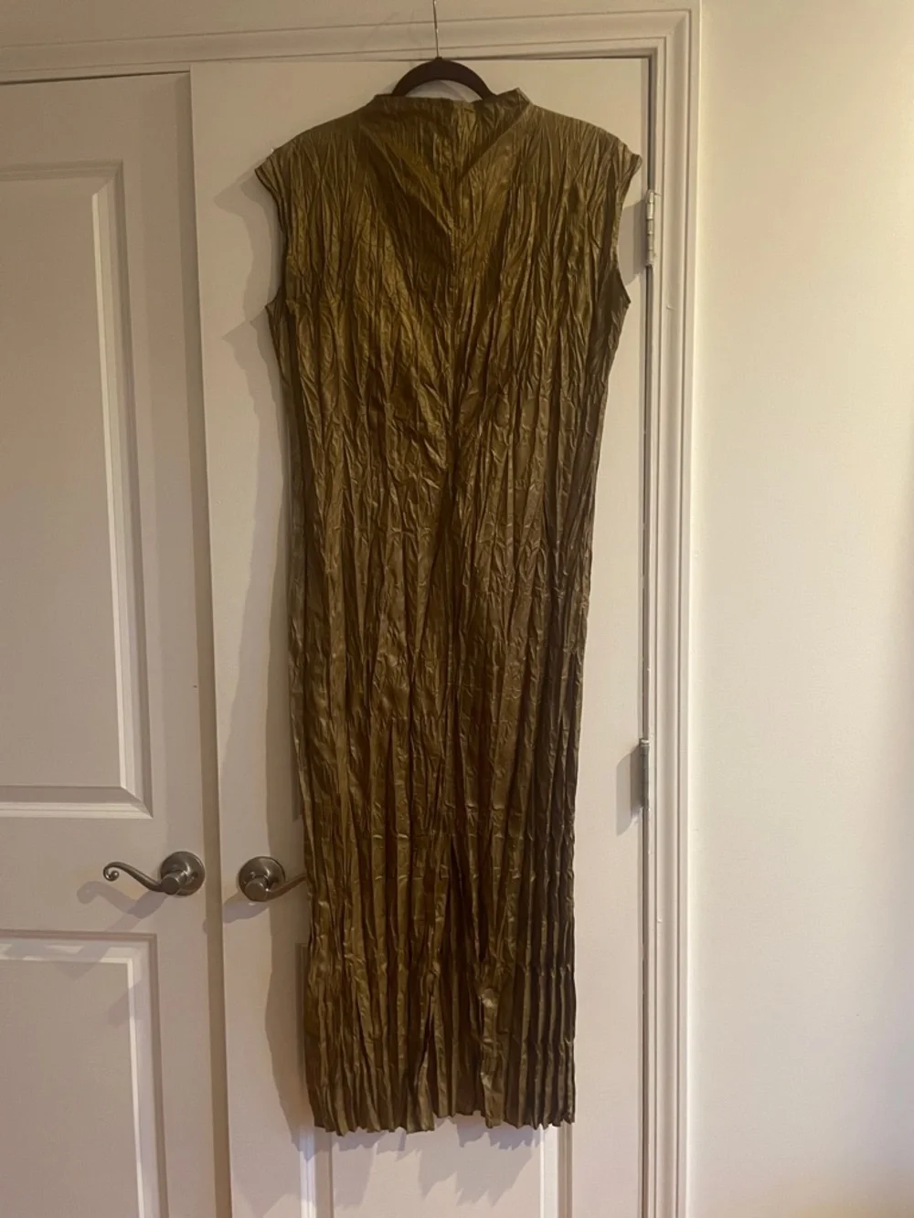 Acne Metallic Gold Crinkle Maxi Dress - Picture 8 of 9